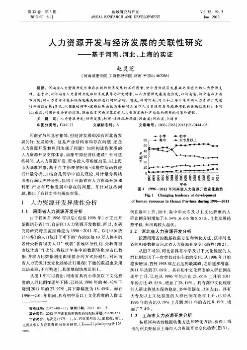 人力资源开发与经济发展的关联性研究——基于河南、河北、上海的实证