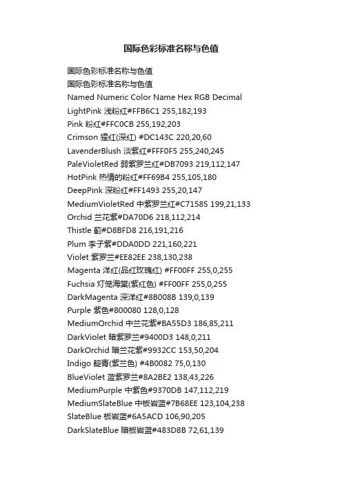 国际色彩标准名称与色值