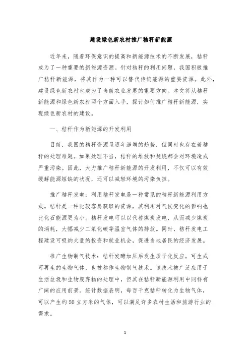 建设绿色新农村推广秸秆新能源