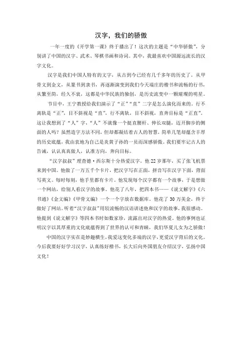1小学生优秀习作《汉字,我们的骄傲》