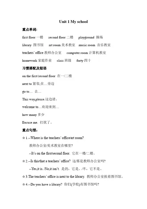 PEP小学英语四年级下册单元知识总结(全册)