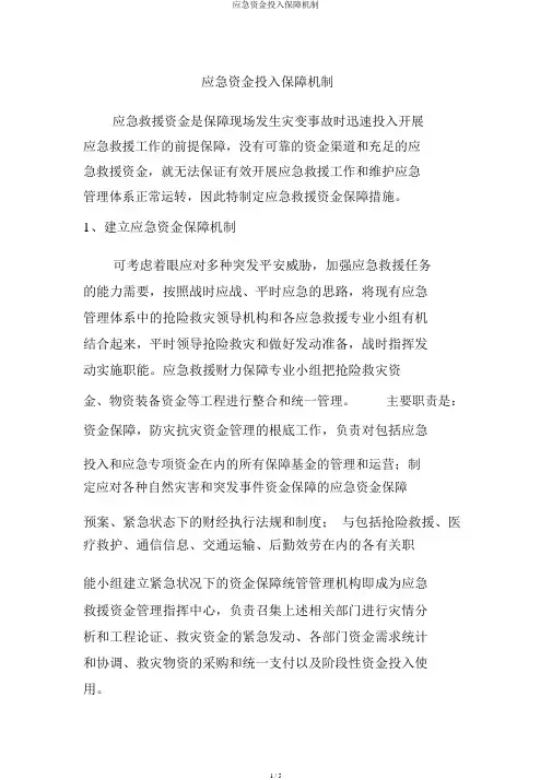 应急资金投入保障机制