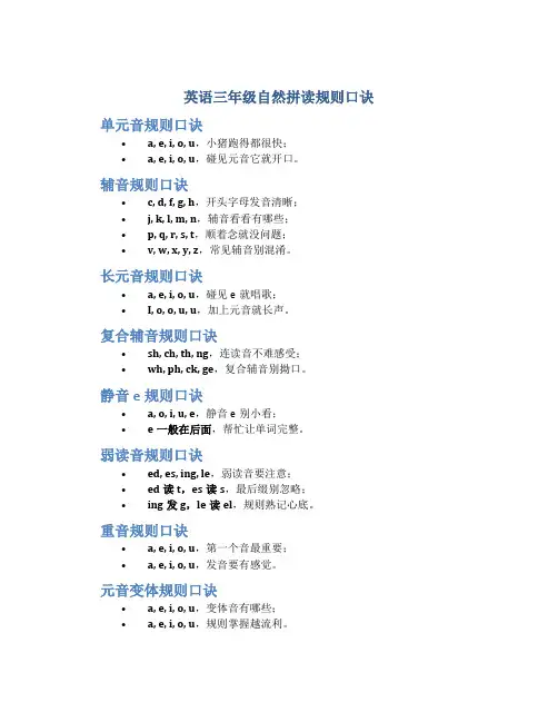 英语三年级自然拼读规则口诀
