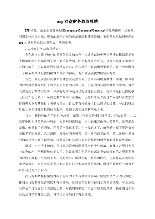 erp沙盘财务总监总结