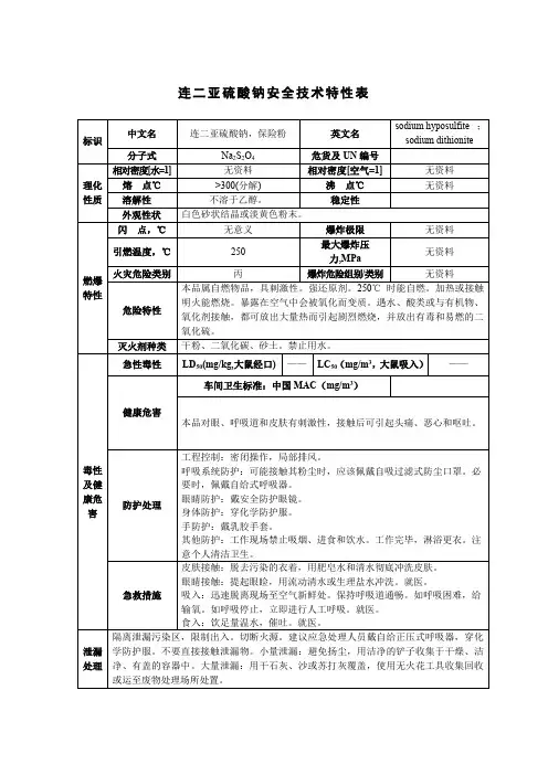 连二亚硫酸钠安全技术特性表