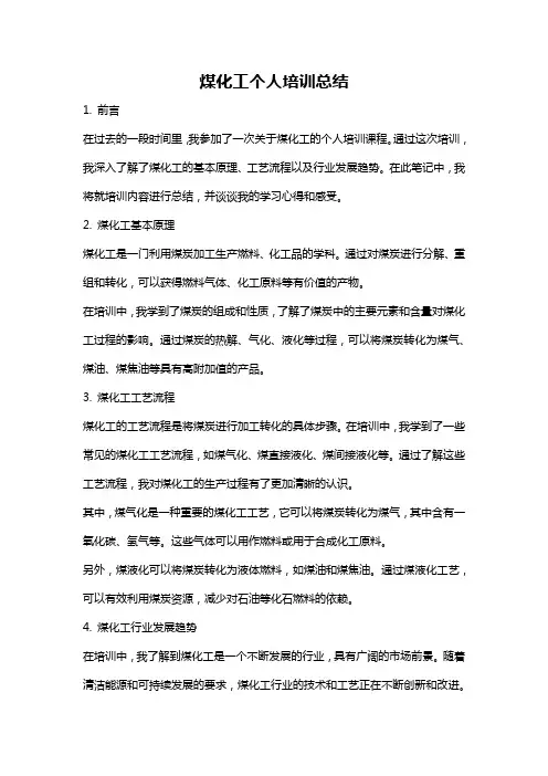 煤化工个人培训总结