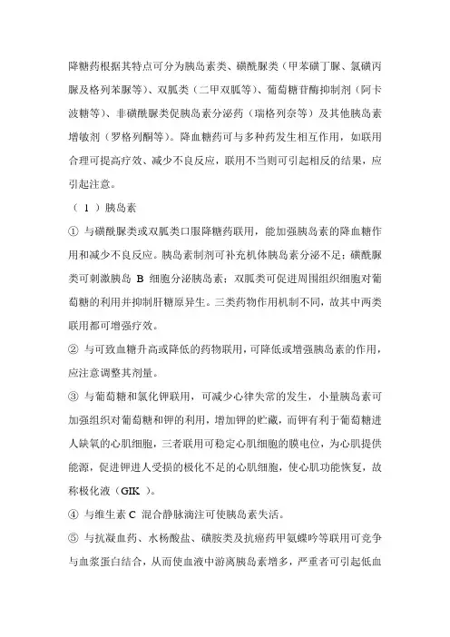 降糖药与以下药物合用可引起药物相互作用