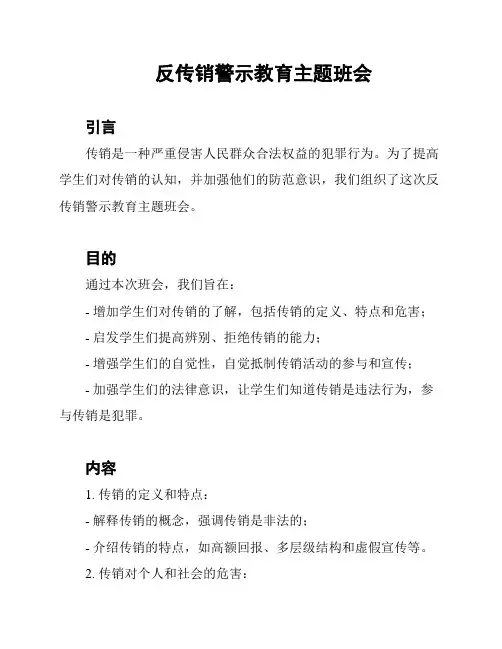反传销警示教育主题班会