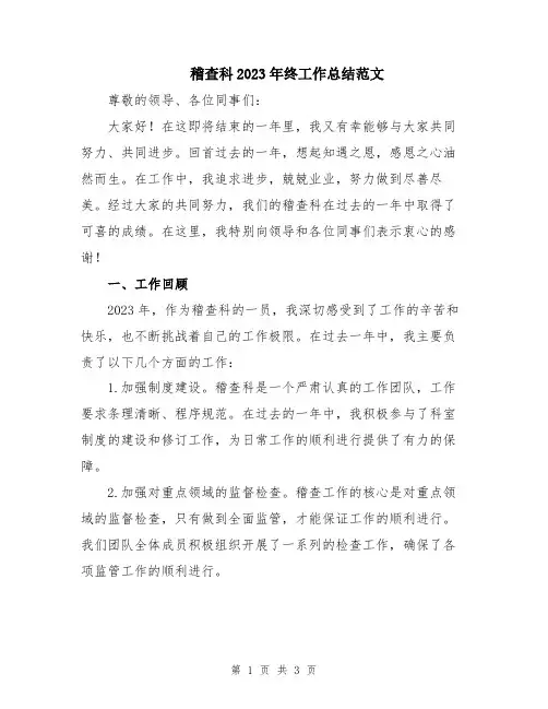 稽查科2023年终工作总结范文