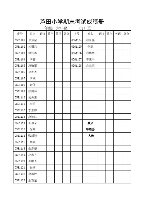 2014—2015学年度第一学期期末学生成绩册