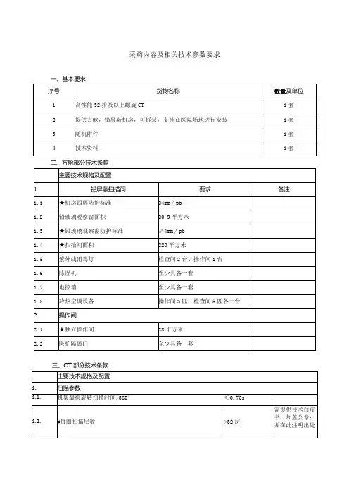 采购内容及相关技术参数要求
