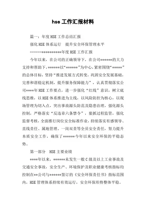 hse工作汇报材料