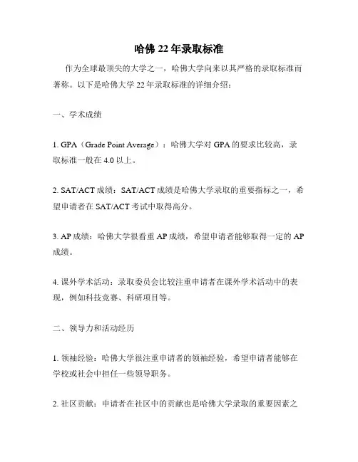 哈佛22年录取标准