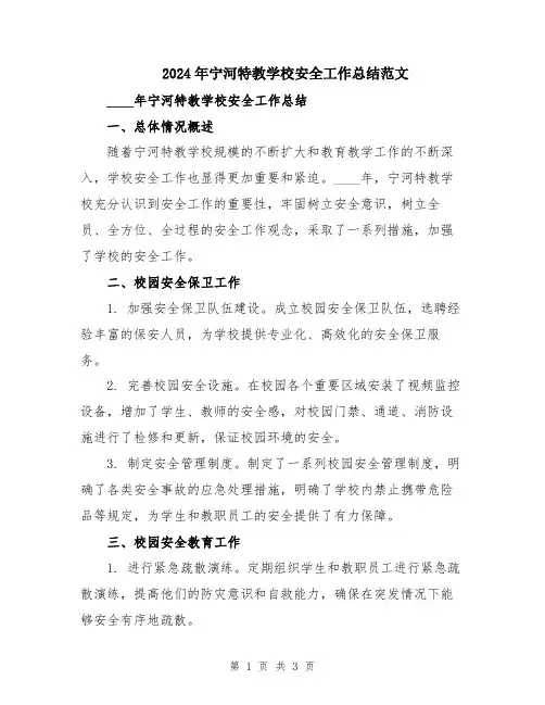 2024年宁河特教学校安全工作总结范文