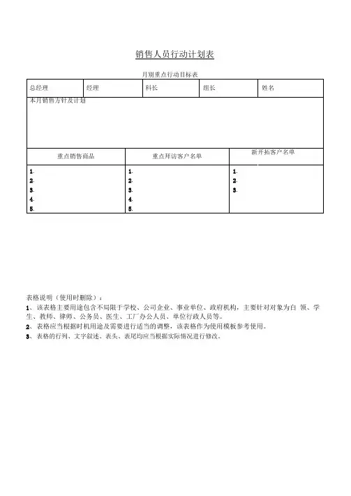 销售人员行动计划表