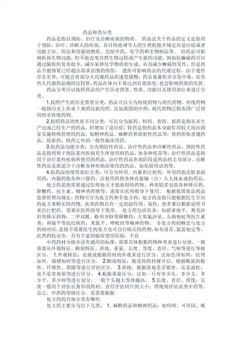药品种类分类