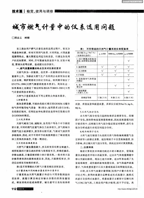 城市燃气计量中的仪表选用问题