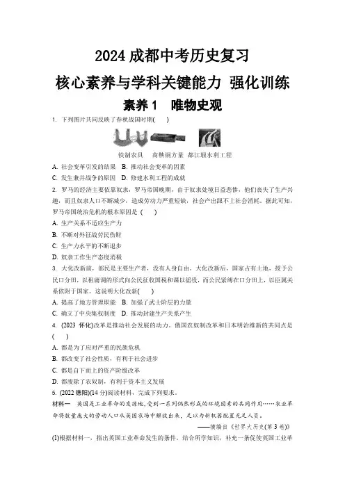 2024成都中考历史复习 核心素养与学科关键能力 强化训练 (含答案)