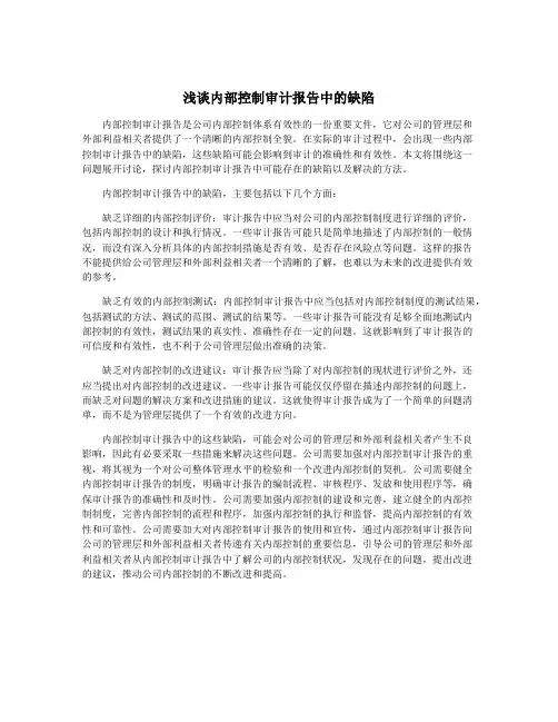 浅谈内部控制审计报告中的缺陷