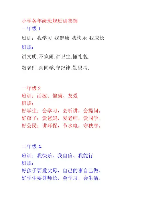 小学各年级班规班训集锦