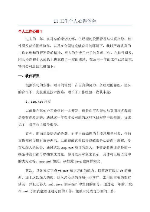 IT工作个人心得体会