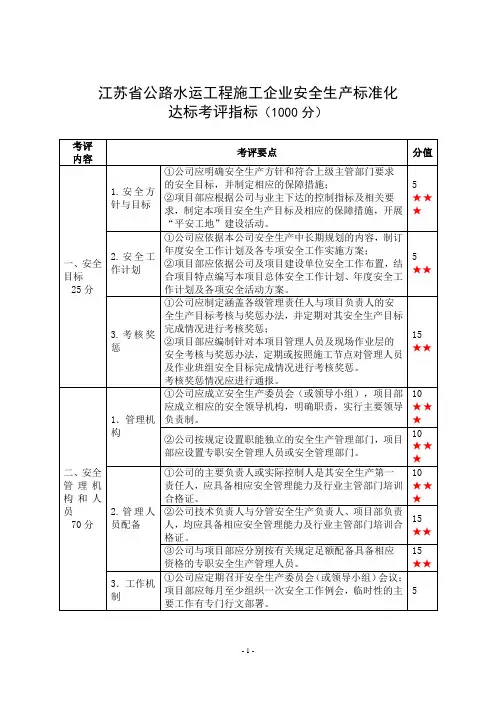 江苏省施工企业安全生产标准化创建考核标准