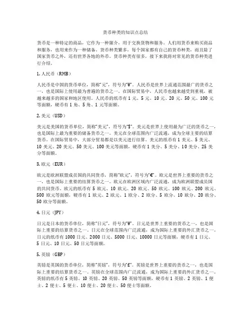 货币种类的知识点总结