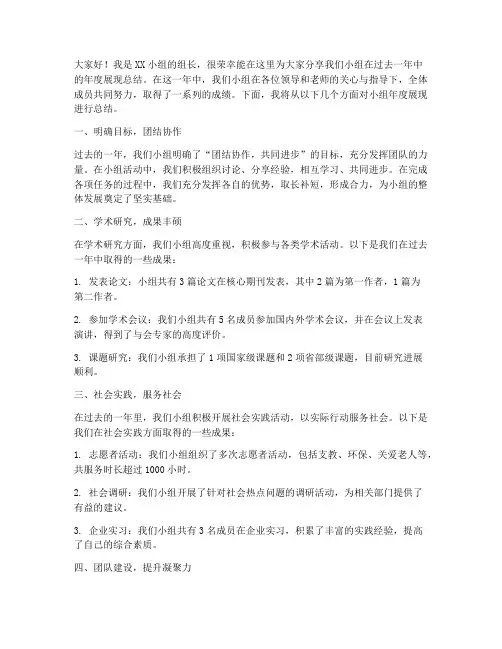 小组年度展现总结发言稿