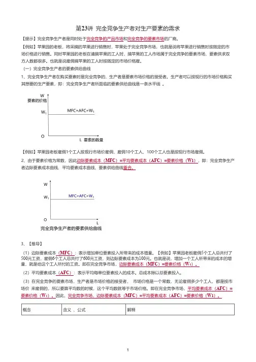 经济专业技术资格考试经济师中级经济基础讲义-市场结构理论-完全竞争生产者对生产要素的需求