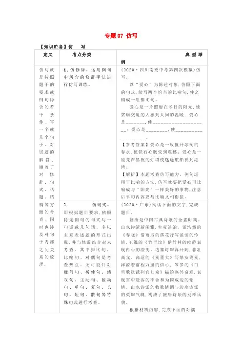 2021年中考语文考点专题复习仿写含解析