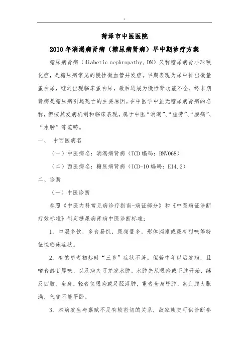 消渴病肾病(糖尿病肾病)早中期诊疗解决方法详情