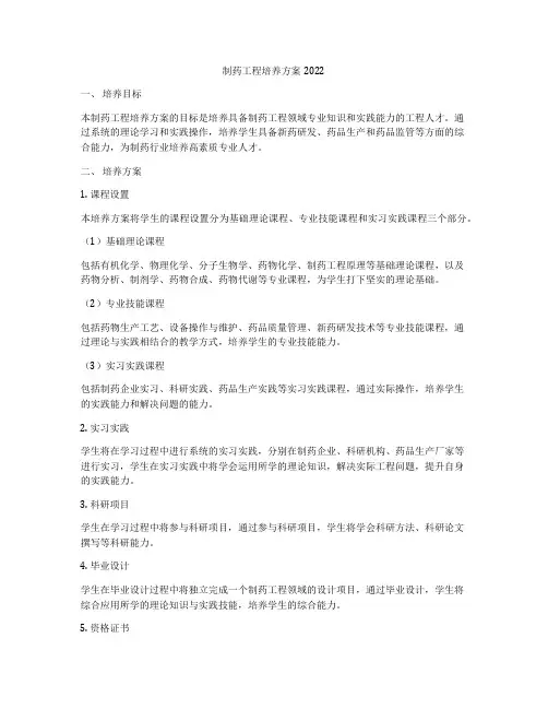 制药工程培养方案2022