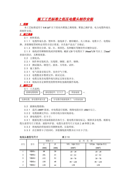 施工工艺标准之低压电缆头制作安装