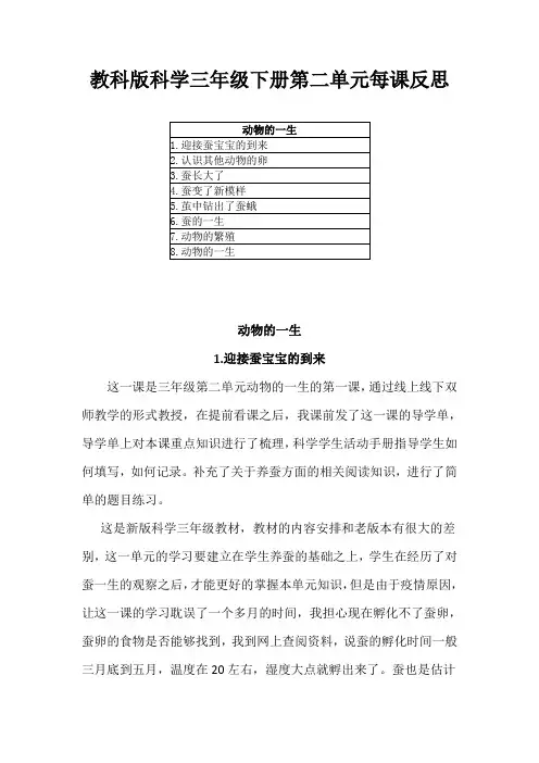 小学教科版科学三年级下册第二单元每课反思(附目录)