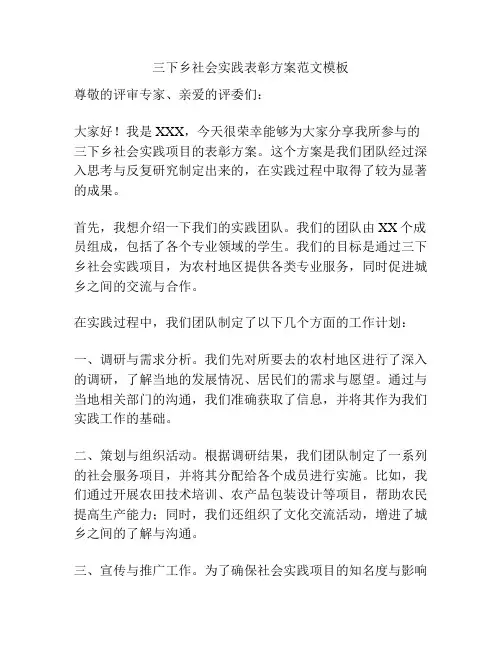 三下乡社会实践表彰方案范文模板