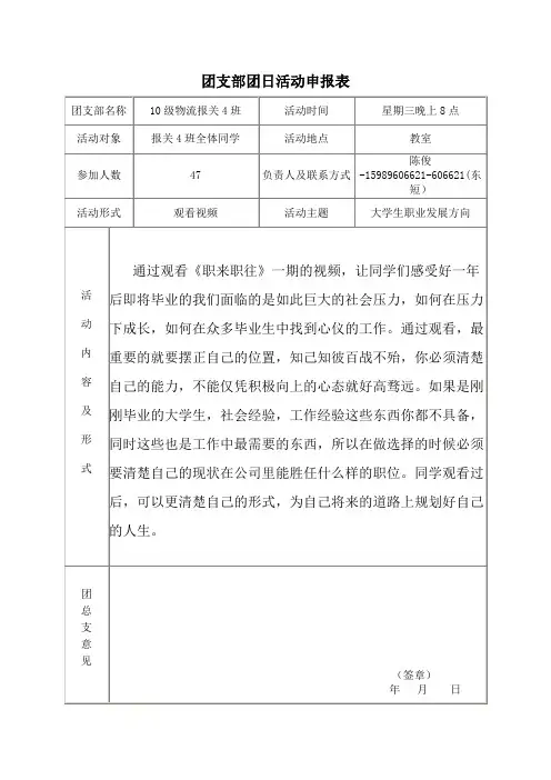 团支部活动申报表