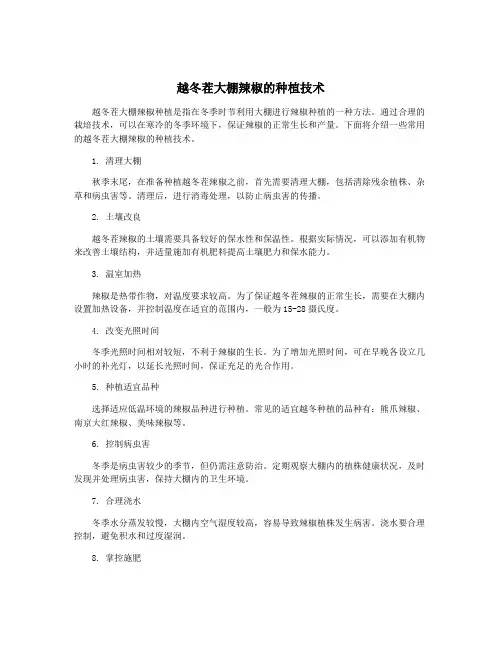 越冬茬大棚辣椒的种植技术