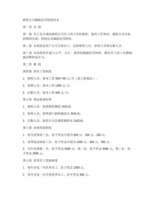 销售公司激励惩罚制度范本