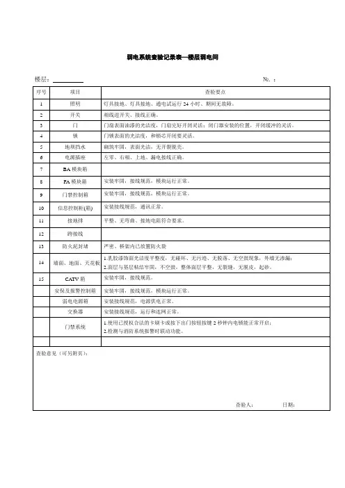 弱电系统查验记录表楼层弱电间