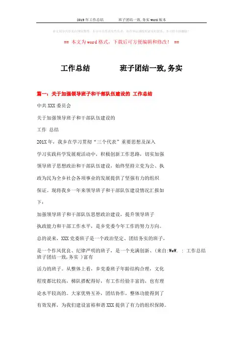 2019年工作总结    班子团结一致,务实word版本 (13页)