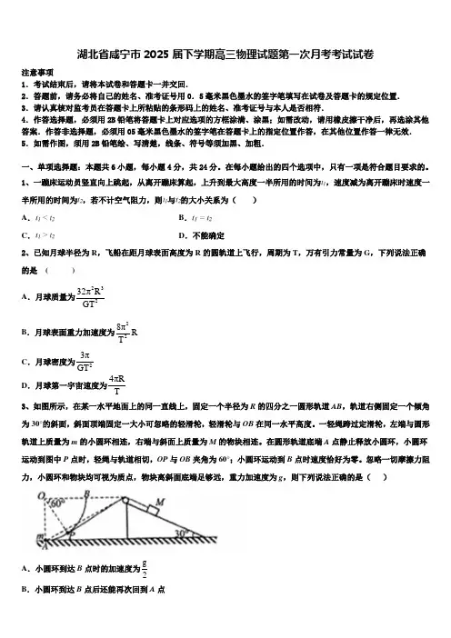 湖北省咸宁市2025届下学期高三物理试题第一次月考考试试卷