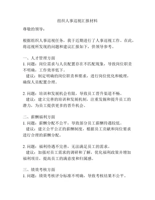 组织人事巡视汇报材料
