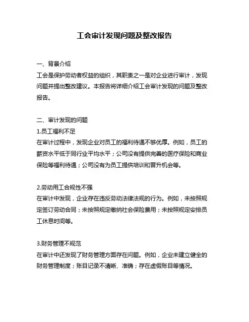 工会审计发现问题及整改报告
