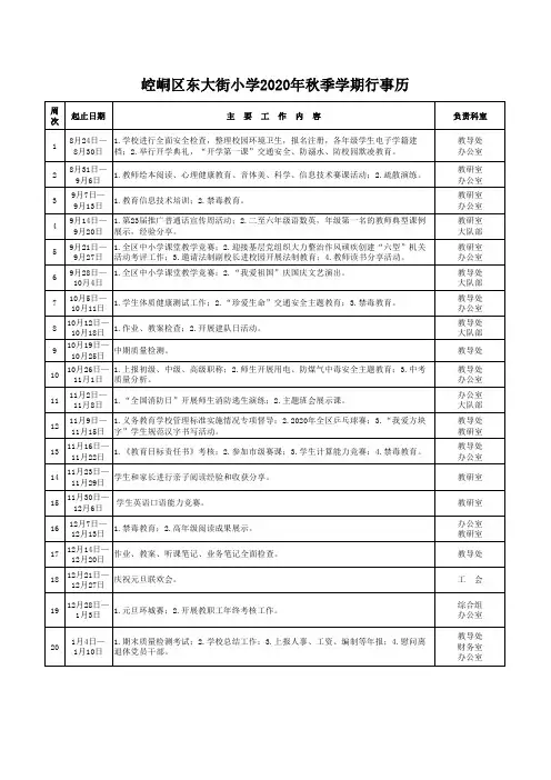 2020年秋季学期东大街小学行事历