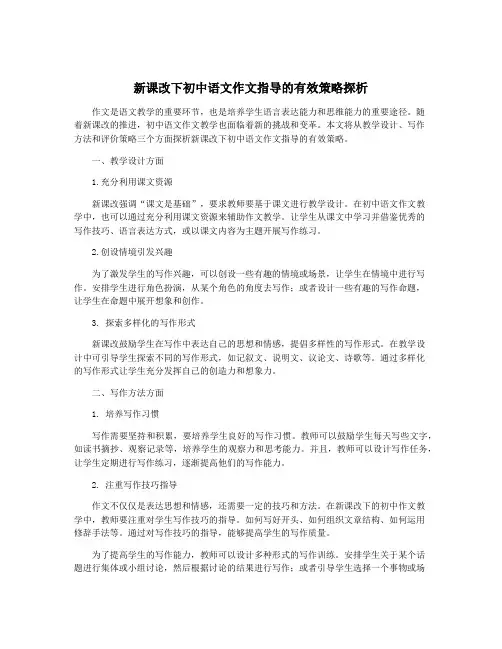 新课改下初中语文作文指导的有效策略探析