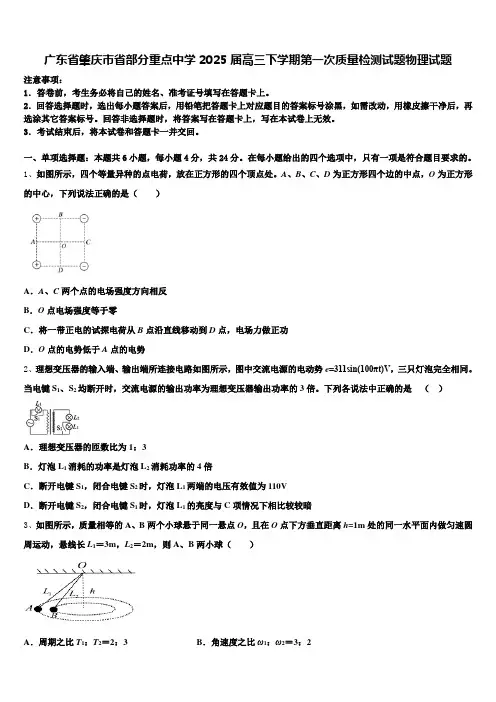 广东省肇庆市省部分重点中学2025届高三下学期第一次质量检测试题物理试题含解析