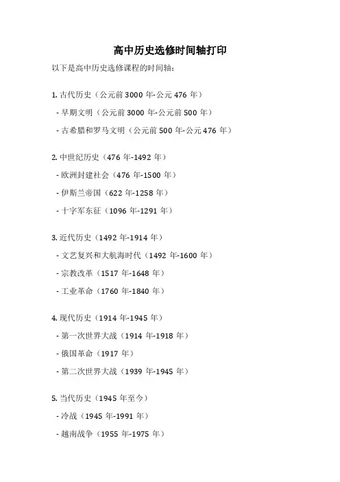 高中历史选修时间轴打印