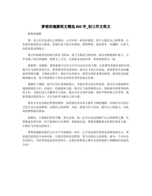 梦想的翅膀范文精选800字_初三作文范文