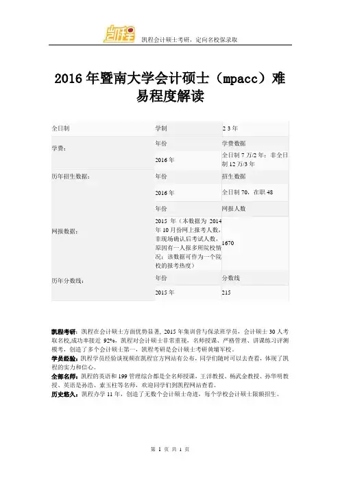 2016年暨南大学会计硕士(mpacc)难易程度解读