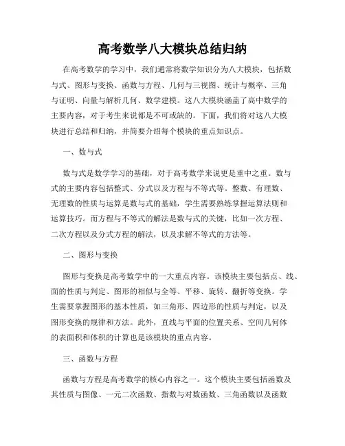 高考数学八大模块总结归纳